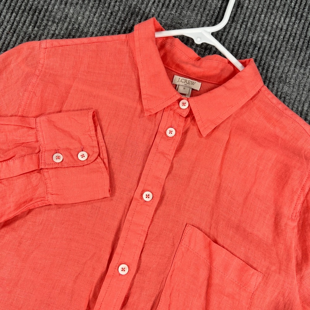 J Crew Shirt Womens Size Medium Coral Pink Long Sleeve Button Up Linen Casual